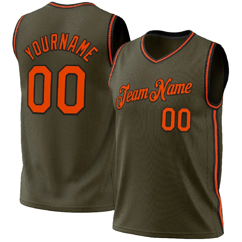 Basketball Jersey With Social Media Hype-Custom Olive Orange-Black Authentic Throwback Salute To Service Basketball Jersey