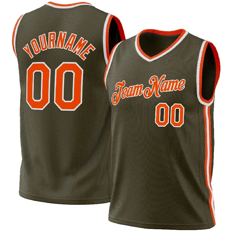 Basketball Jersey With Number Prints-Custom Olive Orange-White Authentic Throwback Salute To Service Basketball Jersey