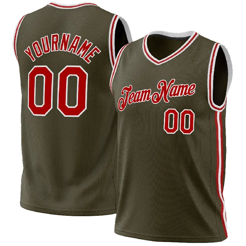 Basketball Jersey For Team Uniforms-Custom Olive Red-White Authentic Throwback Salute To Service Basketball Jersey