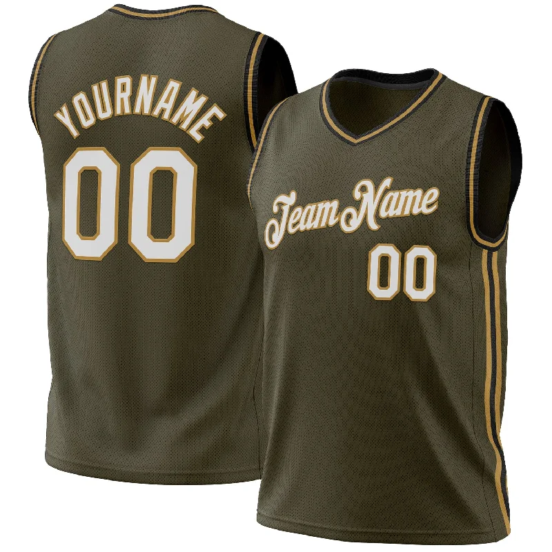 Basketball Jersey For Team Spirit-Custom Olive Old Gold-Black Authentic Throwback Salute To Service Basketball Jersey