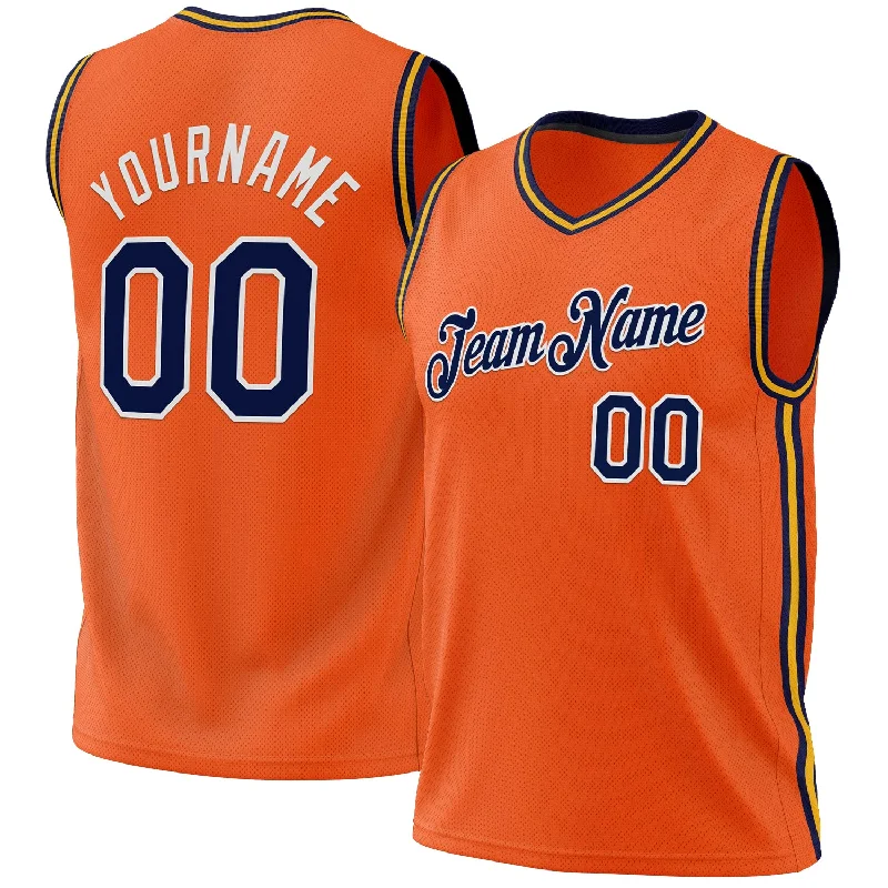 Basketball Jersey For Easy Washing-Custom Orange Navy Gold-White Authentic Throwback Basketball Jersey