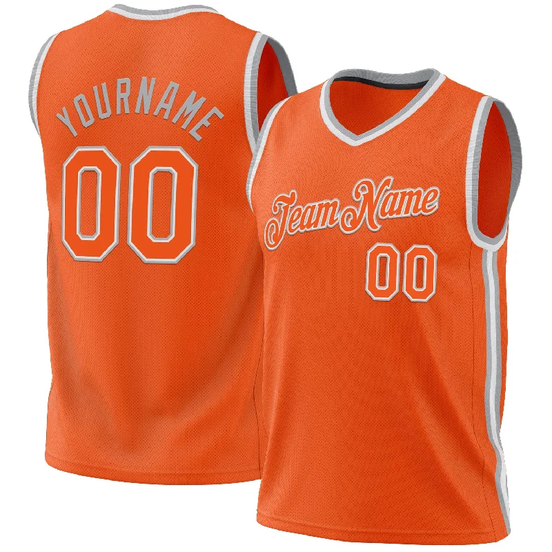 Basketball Jersey With Extra Padding-Custom Orange White-Gray Authentic Throwback Basketball Jersey