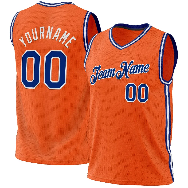 Basketball Jersey For Summer Leagues-Custom Orange Royal-White Authentic Throwback Basketball Jersey