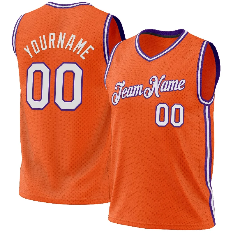 Basketball Jersey With Bold Patterns-Custom Orange White-Purple Authentic Throwback Basketball Jersey