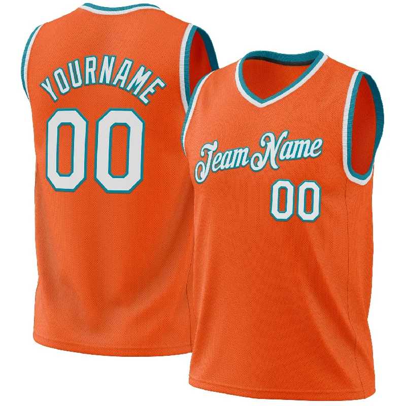 Basketball Jersey With Retro Style-Custom Orange White-Teal Authentic Throwback Basketball Jersey