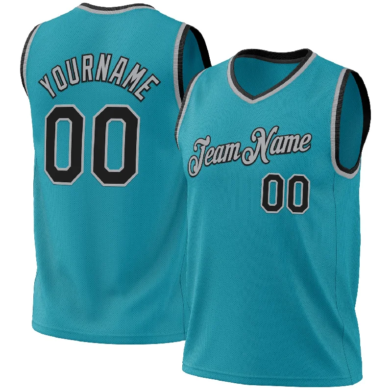 Basketball Jersey With Classic Fit-Custom Teal Black-Gray Authentic Throwback Basketball Jersey