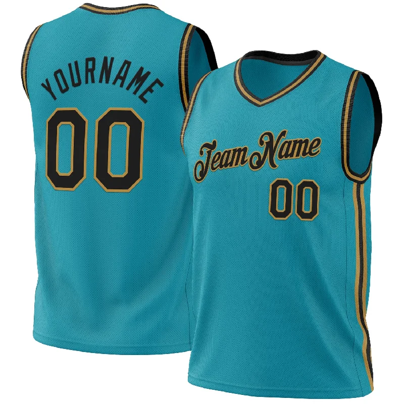 Basketball Jersey With Custom Numbers-Custom Teal Black-Old Gold Authentic Throwback Basketball Jersey