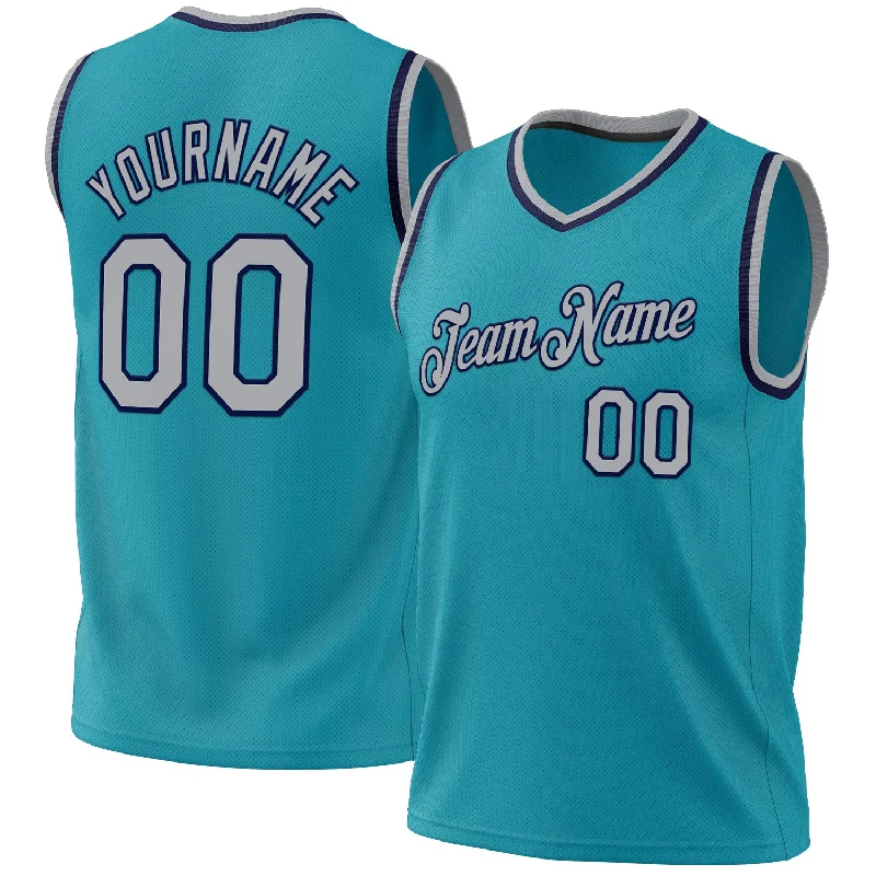 Basketball Jersey With Luxury Appeal-Custom Teal Gray-Navy Authentic Throwback Basketball Jersey