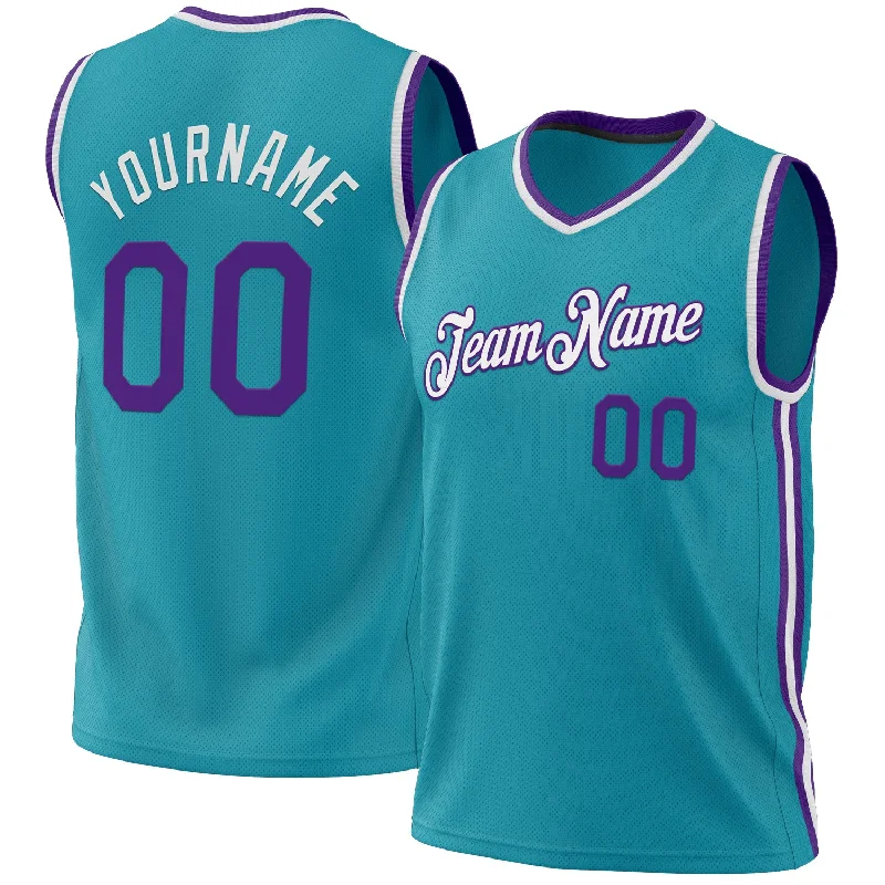 Basketball Jersey For Streetball-Custom Teal Purple-White Authentic Throwback Basketball Jersey