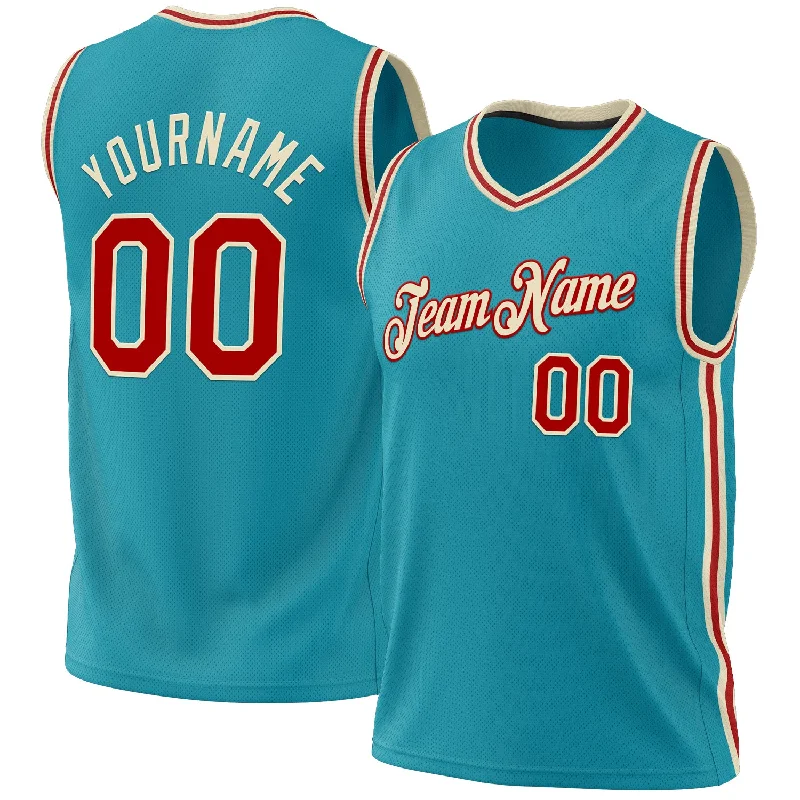 Basketball Jersey For Small Frames-Custom Teal Red-Cream Authentic Throwback Basketball Jersey