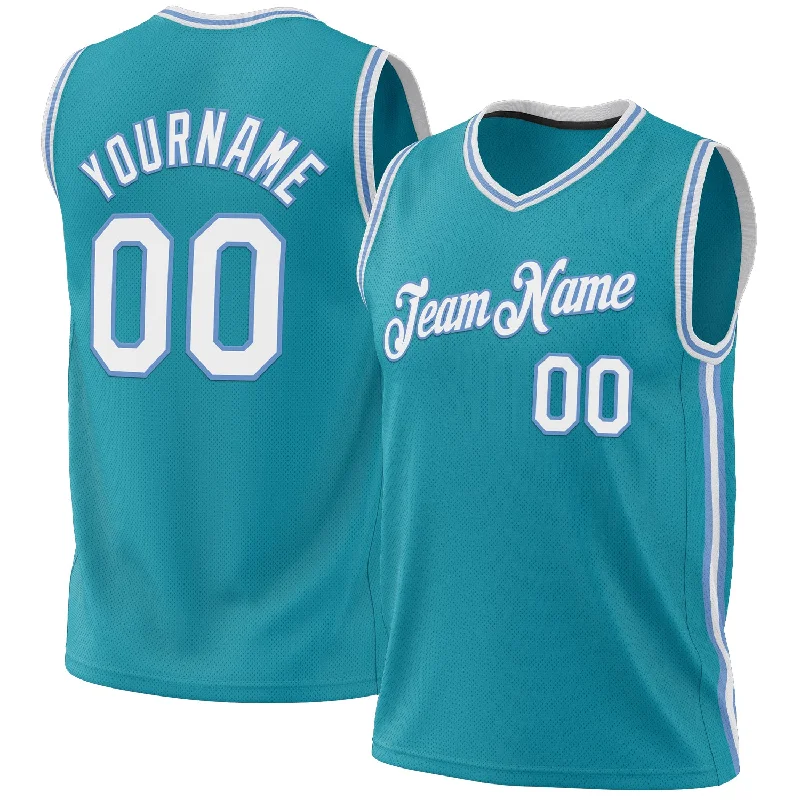 Basketball Jersey With Quick-Dry Tech-Custom Teal White-Light Blue Authentic Throwback Basketball Jersey