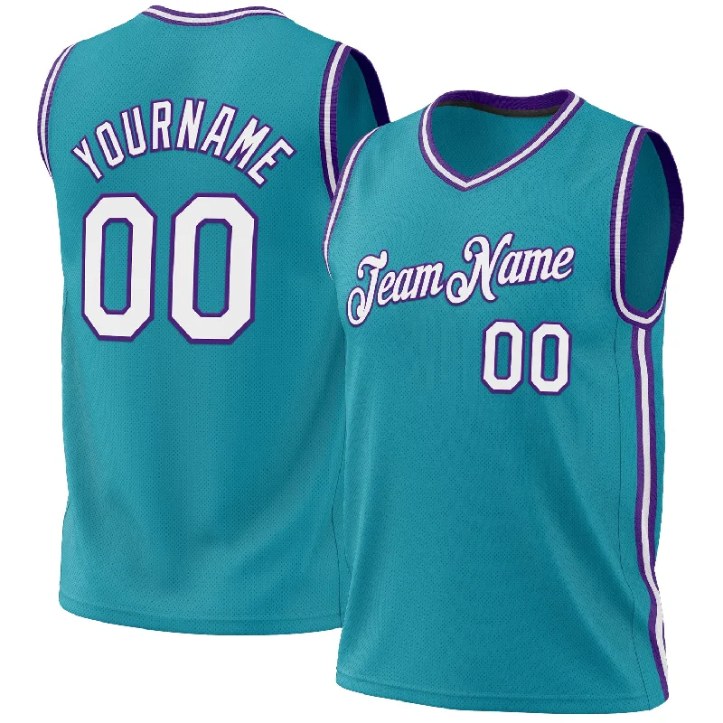 Basketball Jersey For NBA Fans-Custom Teal White-Purple Authentic Throwback Basketball Jersey