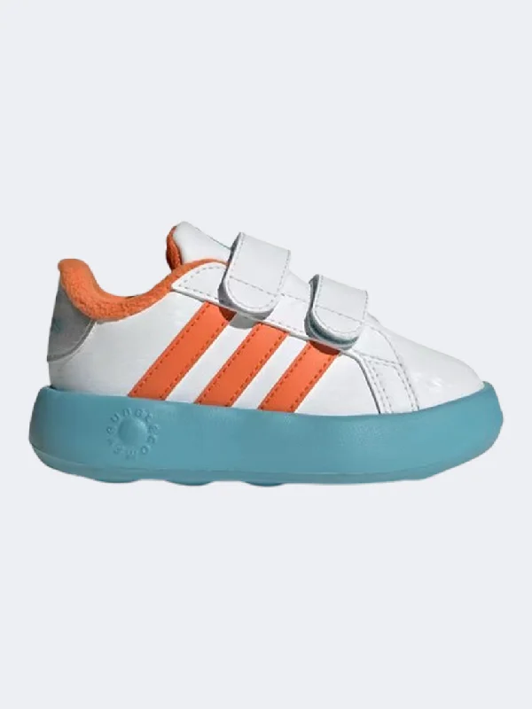 Basketball Shoes For Competitions-Adidas Grand Court Olaf Infant-Boys Sportswear Shoes White/Orange/Blue