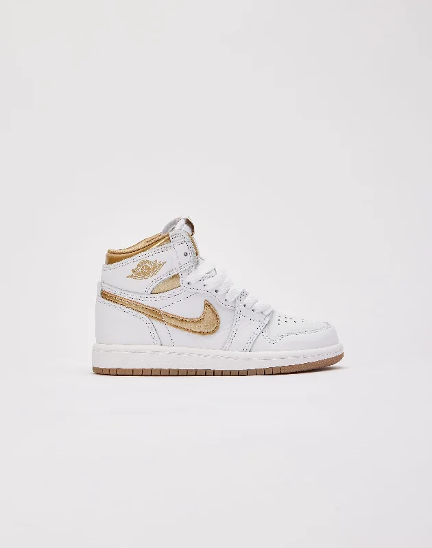 Basketball Shoes For Custom Fit-Jordan Air Jordan 1 Retro High OG 'White and Gold' Pre-School