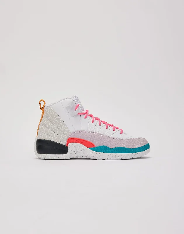 Basketball Shoes With Cushioning-Jordan Air Jordan 12 Retro 'White Vapor Green' Grade-School