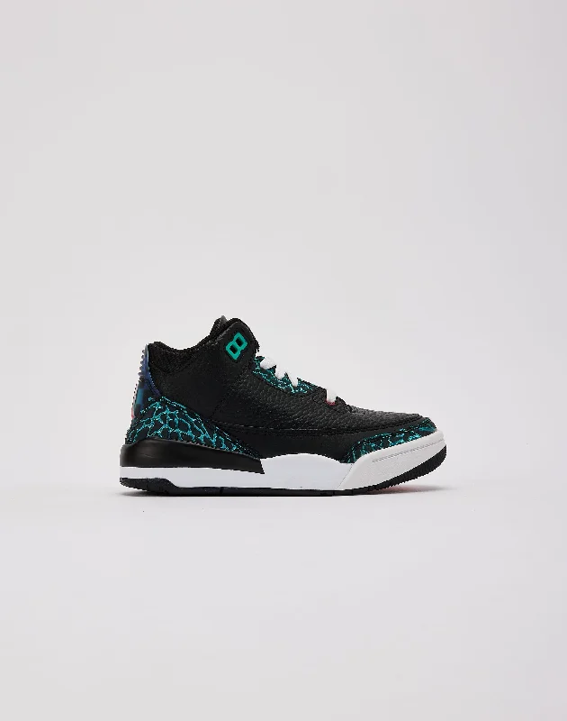 Basketball Shoes With Player Endorsements-Jordan Air Jordan 3 Retro SE 'Black and Hyper Jade' Pre-School