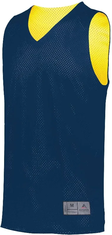 Basketball Jersey For Men-Augusta 162 Youth Tricot Mesh Reversible 2.0 Jersey - Navy Gold