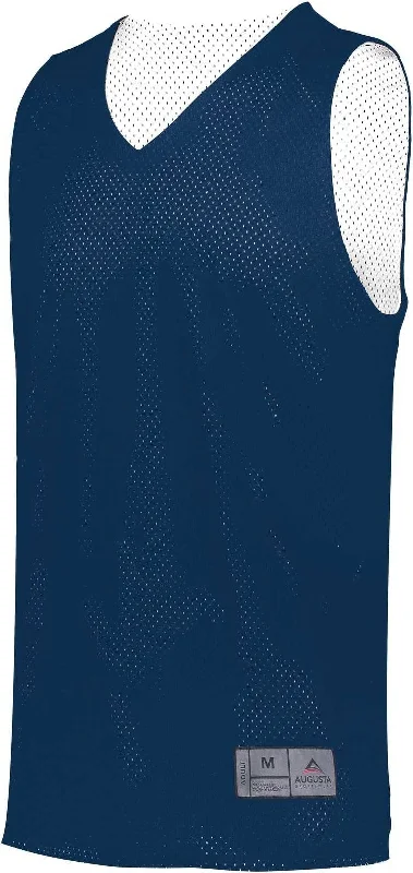 Basketball Jersey For Women-Augusta 162 Youth Tricot Mesh Reversible 2.0 Jersey - Navy White