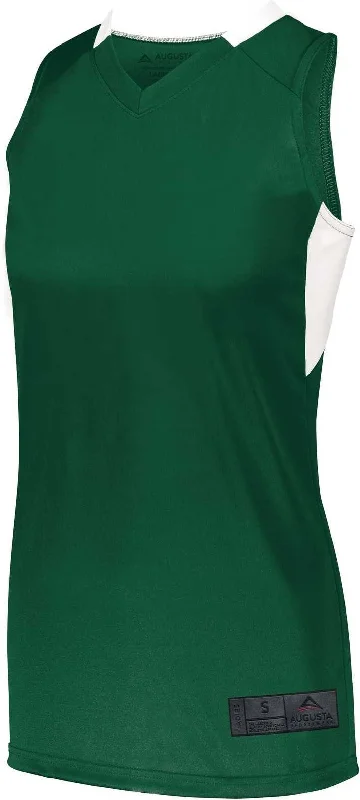 Basketball Jersey For Ventilation-Augusta 1732 Ladies Step-Back Basketball Jersey - Dark Green White