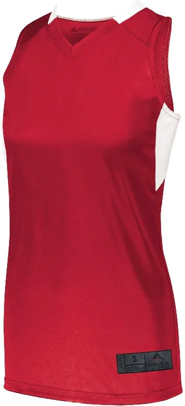 Basketball Jersey With Glow Accents-Augusta 1732 Ladies Step-Back Basketball Jersey - Red White