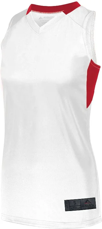 Basketball Jersey With Custom Numbers-Augusta 1732 Ladies Step-Back Basketball Jersey - White Red