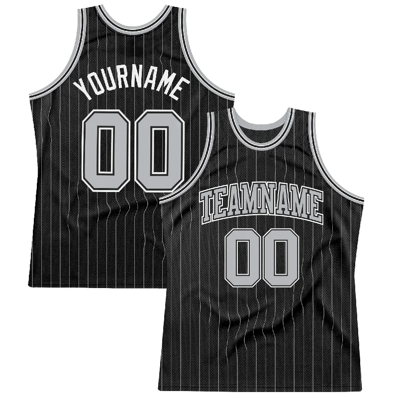 Basketball Jersey For Team Spirit-Custom Black Gray Pinstripe Gray-Black Authentic Basketball Jersey