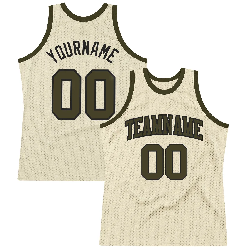 Basketball Jersey With Jordan Logo-Custom Cream Olive-Black Authentic Throwback Basketball Jersey