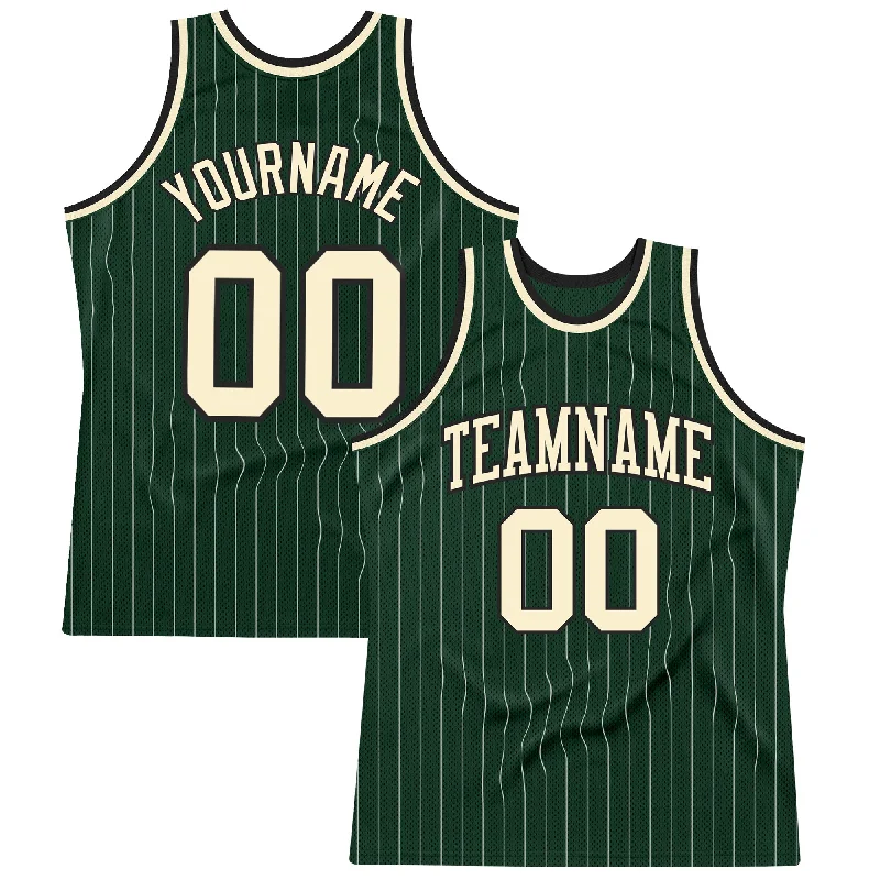 Basketball Jersey For Training Sessions-Custom Hunter Green White Pinstripe Cream-Black Authentic Basketball Jersey