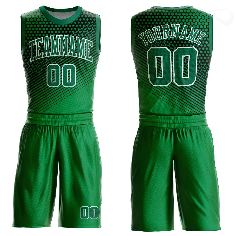 Basketball Jersey For Bulk Orders-Custom Kelly Green Kelly Green-Black Round Neck Sublimation Basketball Suit Jersey