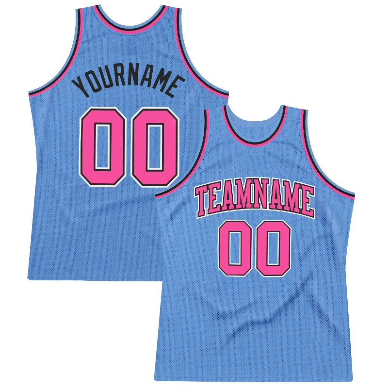 Basketball Jersey For Impact Resistance-Custom Light Blue Pink-Black Authentic Throwback Basketball Jersey