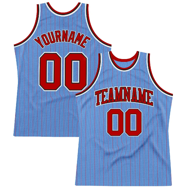 Basketball Jersey For Plus Sizes-Custom Light Blue Red Pinstripe Red-Black Authentic Basketball Jersey