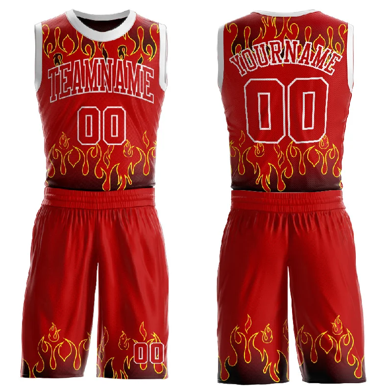 Basketball Jersey For Minimalist Fans-Custom Red Red-Black Flame Round Neck Sublimation Basketball Suit Jersey