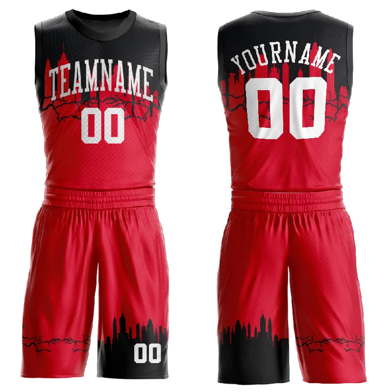 Basketball Jersey For Rough Play-Custom Red White-Black Round Neck Sublimation Basketball Suit Jersey