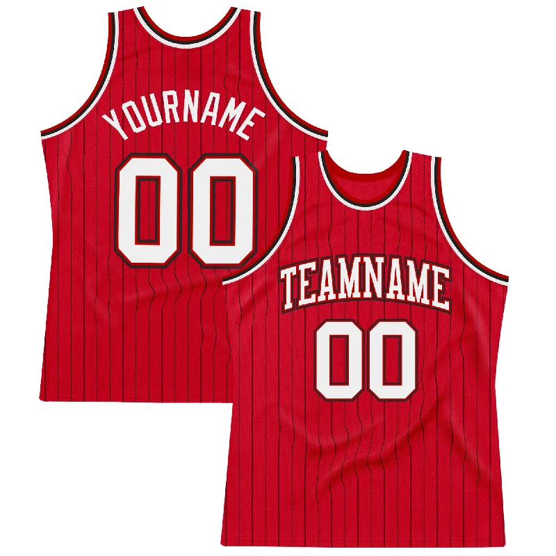 Basketball Jersey For Point Guards-Custom Red Black Pinstripe White-Black Authentic Basketball Jersey