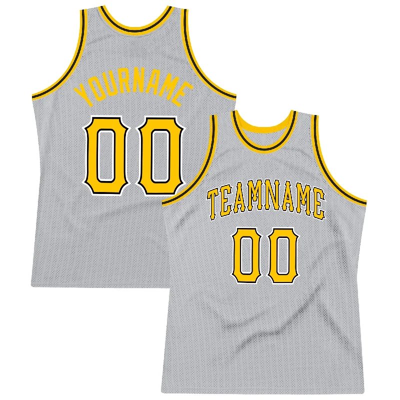 Basketball Jersey With Number Prints-Custom Gray Gold-Black Authentic Throwback Basketball Jersey