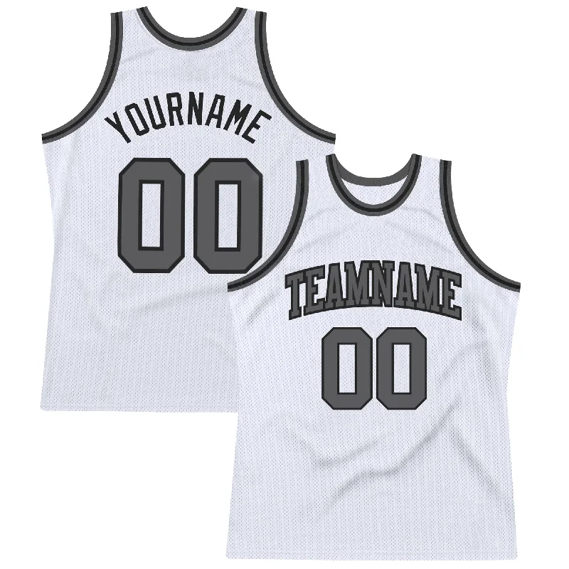 Basketball Jersey With Nike Branding-Custom White Steel Gray-Black Authentic Throwback Basketball Jersey