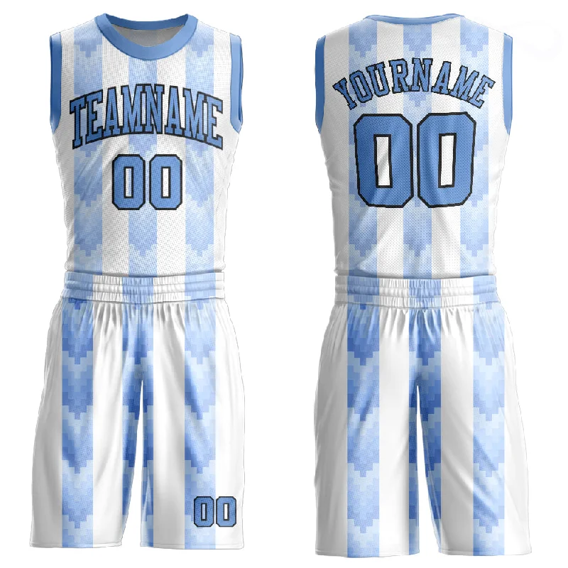 Basketball Jersey For Hot Weather-Custom White Light Blue-Black Round Neck Sublimation Basketball Suit Jersey