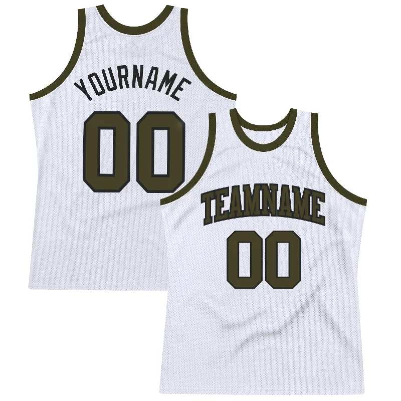 Basketball Jersey For Best Sellers-Custom White Olive-Black Authentic Throwback Basketball Jersey