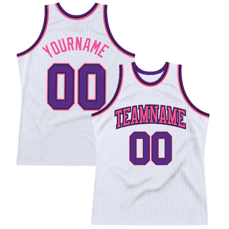 Basketball Jersey For Quick Moves-Custom White Purple Black-Pink Authentic Throwback Basketball Jersey