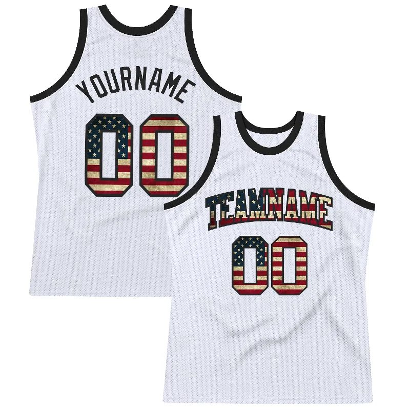 Basketball Jersey By Under Armour-Custom White Vintage USA Flag-Black Authentic Throwback Basketball Jersey