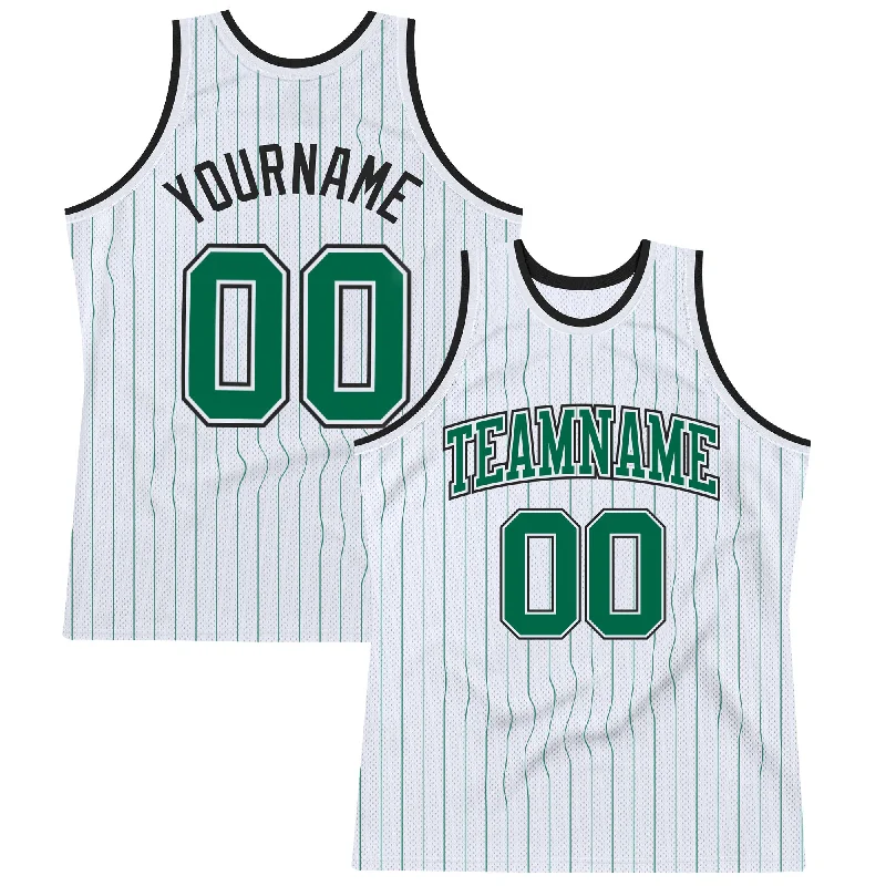 Basketball Jersey With All-Star Designs-Custom White Kelly Green Pinstripe Kelly Green-Black Authentic Basketball Jersey