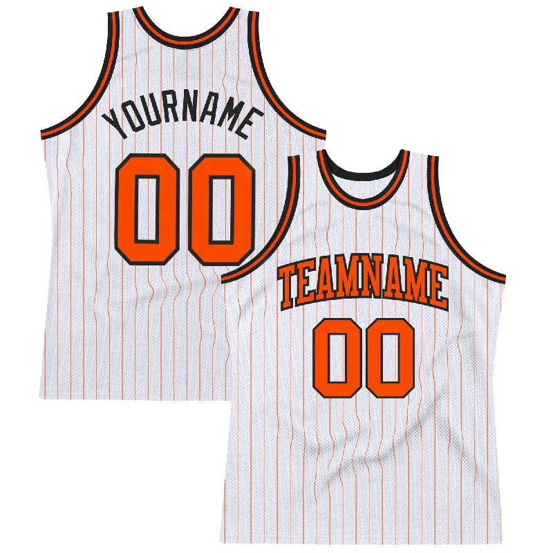 Basketball Jersey For Iconic Moments-Custom White Orange Pinstripe Orange-Black Authentic Basketball Jersey