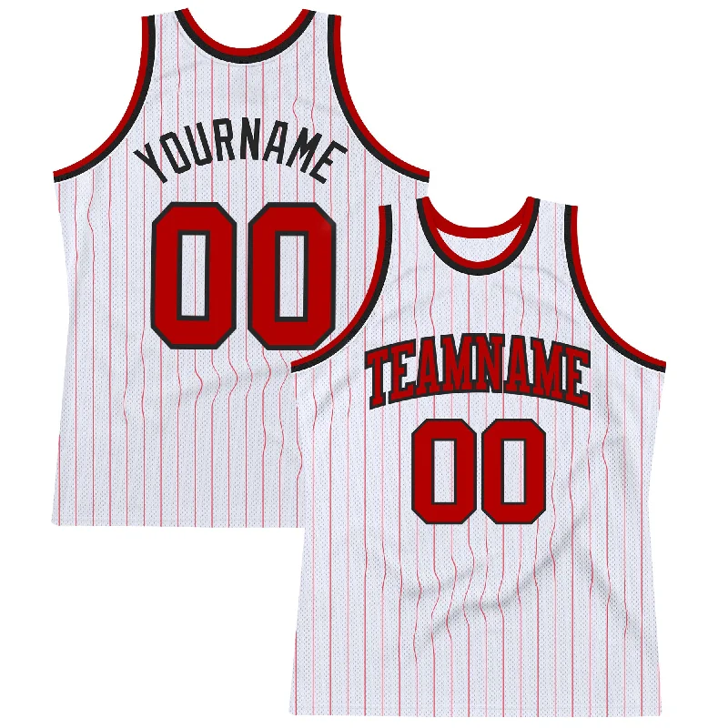 Basketball Jersey For Quick Moves-Custom White Red Pinstripe Red-Black Authentic Basketball Jersey