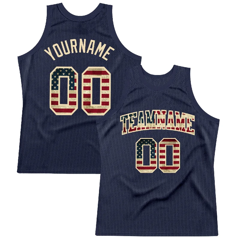 Basketball Jersey For Game Night-Custom Navy Vintage USA Flag-City Cream Authentic Throwback Basketball Jersey