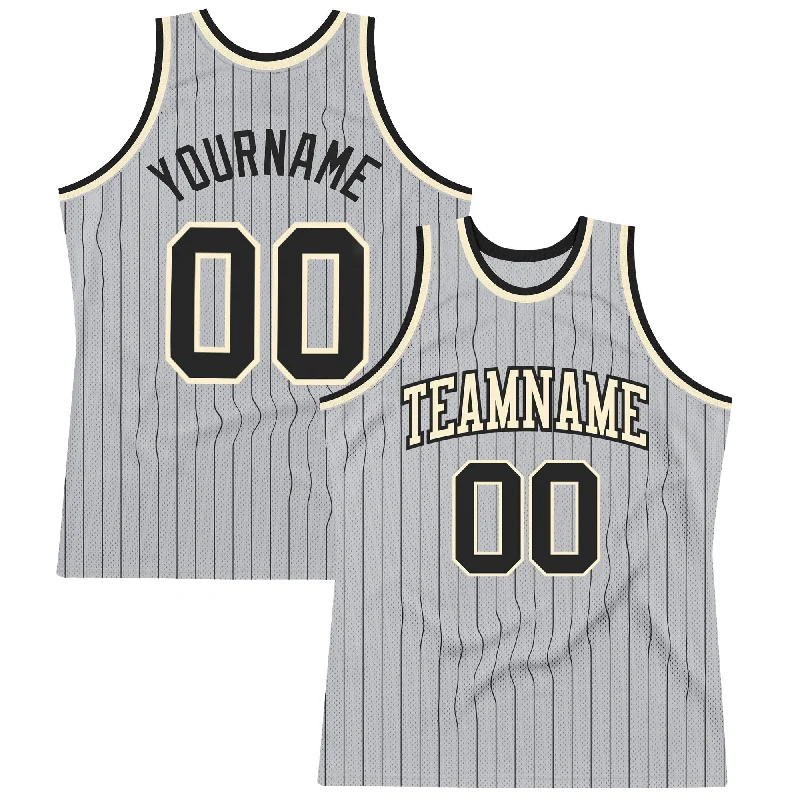 Basketball Jersey With Enhanced Comfort-Custom Gray Black Pinstripe Black-Cream Authentic Basketball Jersey