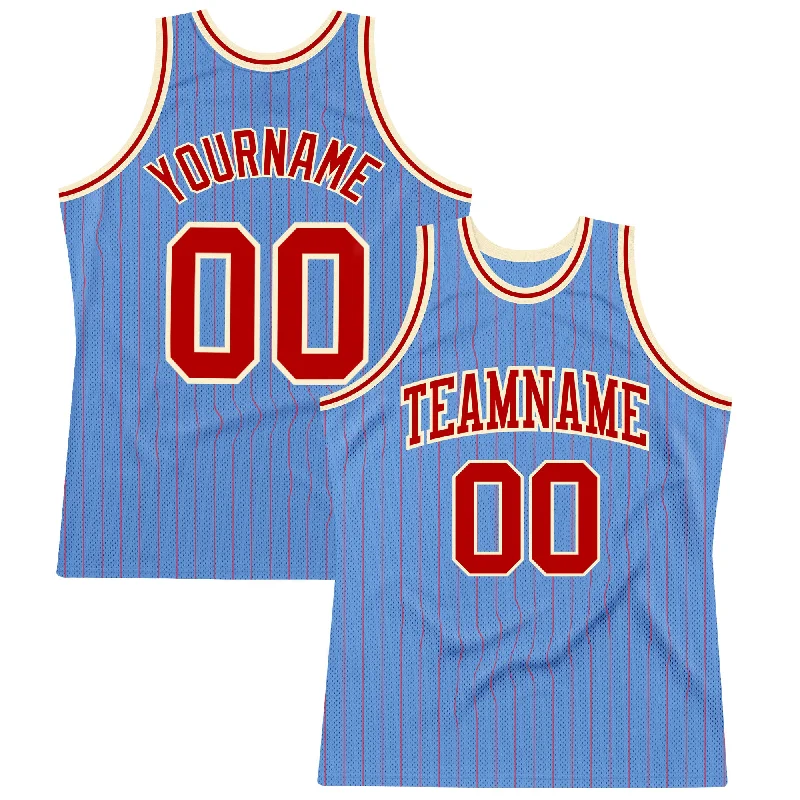 Basketball Jersey With Matching Shorts-Custom Light Blue Red Pinstripe Red-Cream Authentic Basketball Jersey