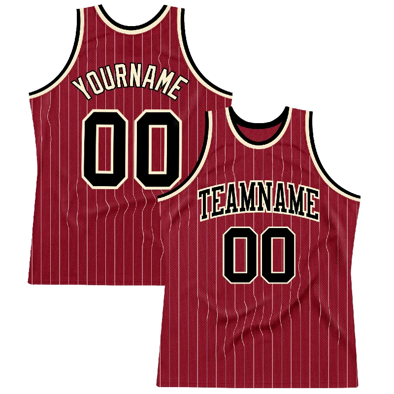 Basketball Jersey For Hardcore Supporters-Custom Maroon White Pinstripe Black-Cream Authentic Basketball Jersey