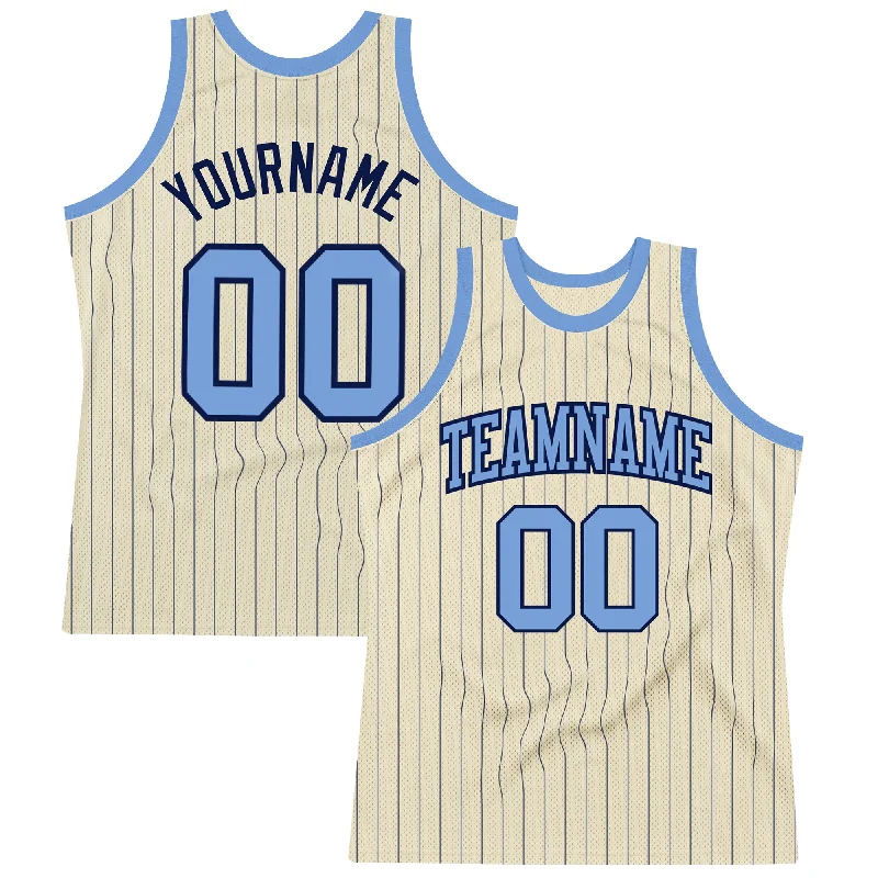 Basketball Jersey For Travel Fans-Custom Cream Navy Pinstripe Light Blue Authentic Basketball Jersey