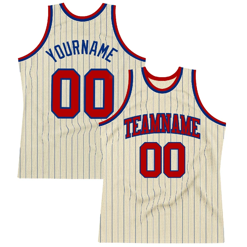 Basketball Jersey For Fall Tournaments-Custom Cream Royal Pinstripe Red Authentic Basketball Jersey