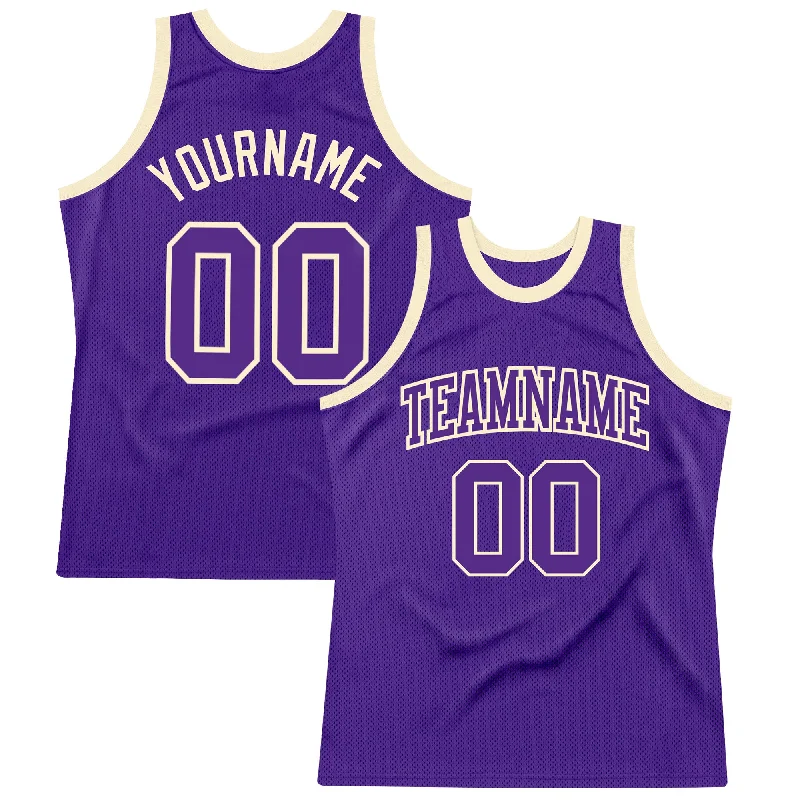 Basketball Jersey With Personalized Fit-Custom Purple Purple-Cream Authentic Throwback Basketball Jersey